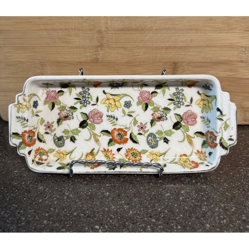 Vintage Japan Chintzware Rectangular Tray Floral Porcelain Trinket Vanity  Dish